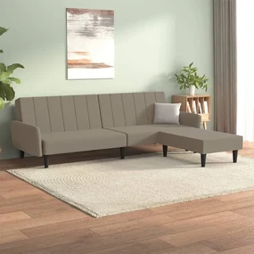 3080720 vidaXL Canapea extensibilă 2 locuri, cu taburet, gri deschis, catifea