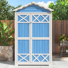 Depozit pentru mobilier de grădină din lemn pentru exterior, design rezistent la intemperii cu întărituri stabile în formă de X, 93x45x179 cm, Albastru