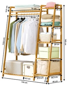 Organizator practic de dulapuri Vinet, bambus, 110x 40 x 140 cm