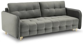 Canapea extensibila Scaleta cu 3 locuri, tapiterie din catifea si picioare din metal auriu, gri deschis
