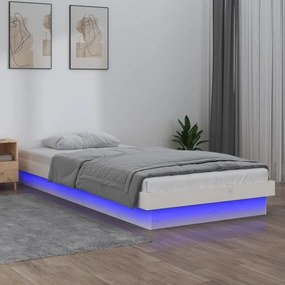 819963 vidaXL Cadru de pat cu LED, alb, 100x200 cm, lemn masiv