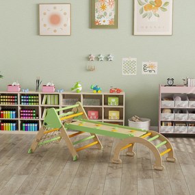 AIYAPLAY Set de Joacă pentru Copii 5 în 1 cu Triunghi, Perete Neted și Arc, din Lemn de Plop și Pin, 191.5x74.5x63 cm | Aosom Romania