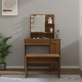 Set masuta de toaleta cu LED, stejar maro, lemn prelucrat Stejar brun, 86.5 x 35 x 136 cm