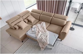 Colțar maro deschis extensibil/cu spațiu de depozitare cu tapițerie din catifea (cu colț pe partea stângă/în formă de ”L”) Noble – ELTAP