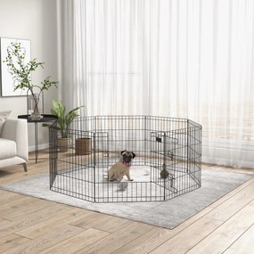PawHut Gard Modular pentru Câini și Căței, Interior/Exterior, cu 8 Panouri din Plasă și Ușă, 61x61 cm, Negru | Aosom Romania