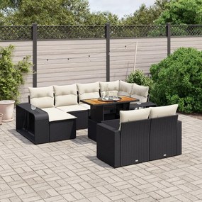 vidaXL Set canapele de grădină cu perne, 11 piese, negru, poliratan