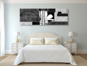 Tablou abstracție florală în design alb-negru