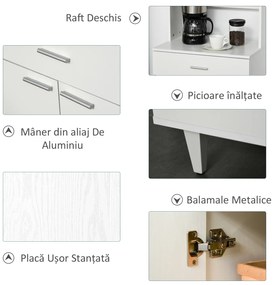 HOMCOM Dulap Mare de Bucătărie Clasic, Design Elegant din Lemn, Finisaj Alb, Spațios și Versatil, Ideal pentru Orice Bucătărie | Aosom Romania