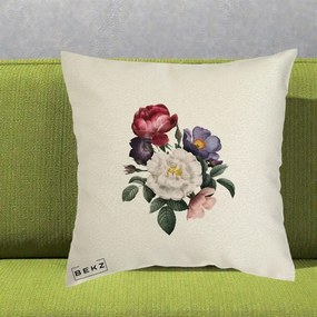 Perna Decorativa Buchet Trandafiri Bujori Botanical, 40x40 cm, Ecru, Husa Detasabila, Perna Inclusa, BEKZ®