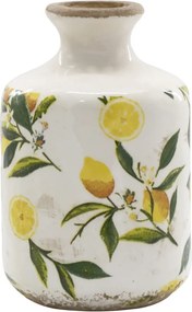 Vas decorativ din ceramică, pictat manual, crem, H17/D10 cm, Limone