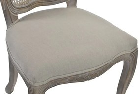 Scaun de dining shabby chic din lemn de cauciuc, cu spătar din rattan și șezut din in, „Avignon”
