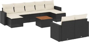 vidaXL Set canapele de grădină cu perne, 10 piese, negru, poliratan