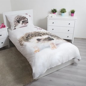Lenjerie de pat pentru copii albă-maro din bumbac pentru pat de o persoană 140x200 cm Hedgehog – Jerry Fabrics