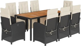 vidaXL Set mobilier de grădină cu perne, 9 piese, negru, poliratan