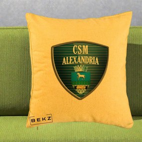 Perna Personalizata CSM Alexandria Fotbal, 40x40 cm, Galben, Husa Detasabila, Perna Inclusa, BEKZ®