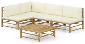 3058241 vidaXL Set mobilier de grădină cu perne alb crem, 2 piese, bambus