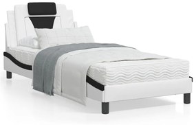 3213993 vidaXL Cadru de pat cu lumini LED alb/negru 90x190 cm piele ecologică