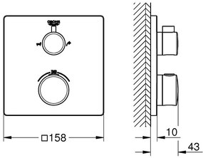 Grohe Grohtherm Baterie cada dus cu termostat, 2 iesiri, patrata, crom