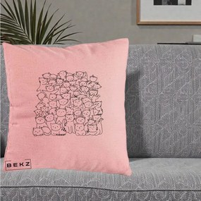 Perna Personalizata Many Cats Pattern Alb-Negru, 40x40 cm, Roz, Husa Detasabila, Perna Inclusa, BEKZ®