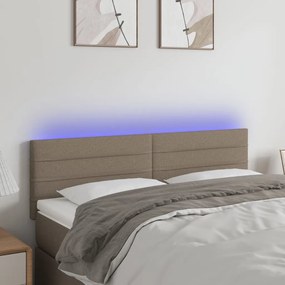 3121754 vidaXL Tăblie de pat cu LED, gri taupe, 144x5x78/88 cm, textil