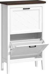 HOMCOM Dulap pentru Pantofi cu 2 Sertare Rabatabile, Design Country Slim cu Rafturi Reglabile, Organizator Freestanding pentru Intrare, Hol, Living, Capacitate 8-12 Perechi, Alb | Aosom Romania