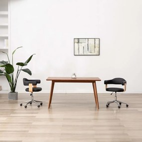 3054839 vidaXL Scaun de birou pivotant, negru, lemn curbat și piele ecologică