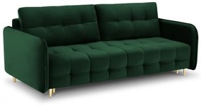 Canapea extensibila Scaleta cu 3 locuri, tapiterie din catifea si picioare din metal auriu, verde inchis