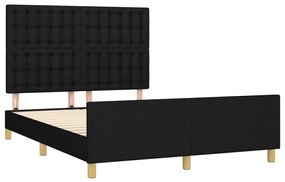 Cadru de pat cu tablie, negru, 140x190 cm, textil Negru, 140 x 190 cm, Nasturi de tapiterie
