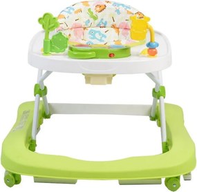 Premergator Premium reglabil in 3 trepte de inaltime NOVOKIDS™ ZooZoo Baby ,Roti silentioase din silicon, Cu melodii, Animalute, Pliabil, Verde