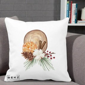 Perna Decorativa Aranjament de Craciun Nordic, 40x40 cm, Alba Mata, Husa Detasabila, Perna Inclusa, BEKZ®