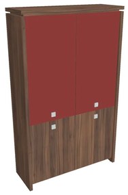 Dulap înalt Verno 128 x 46 x 210 cm, uși combinate, nuc / roșu