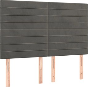 vidaXL Tăblie de pat gri închis 144x5x118/128 cm catifea