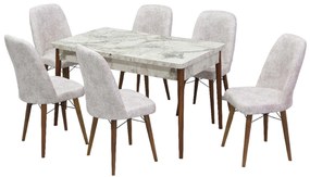 Set masa extensibila 80 x 130/170 cm cu 6 scaune, culoare alb / crem