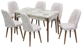 Set masa extensibila 80 x 130/170 cm cu 6 scaune, culoare alb / crem