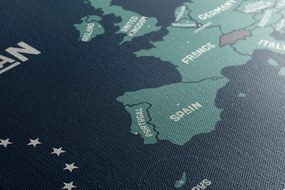 Tablou pe plută harta educațională cu denumirile țărilor uniunii europene