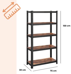 Jurhan Raft de depozitare DUSTY, 5 polițe, max. 650kg, negru/maro
