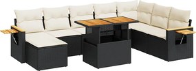 vidaXL Set mobilier grădină perne 9 piese negru poliratan/lemn acacia