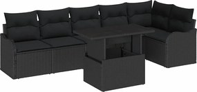 vidaXL Set de canapea cu pernă 7 pcs Negru Rattan poli