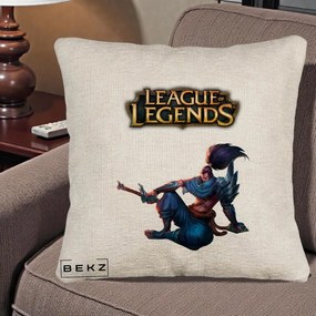 Perna Personalizata League of Legends Yasuo, 40x40 cm, Bej Canapea, Husa Detasabila, Perna Inclusa, BEKZ®