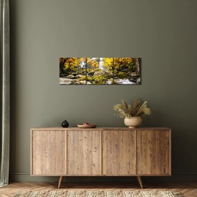 Tablou - Cascade în peisaj de toamnă, galben (cu ceas) (90x30 cm)