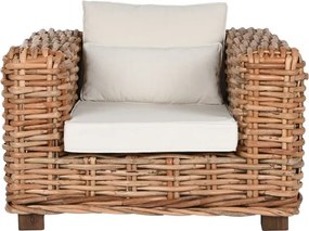 Set lounge exterior din rattan natural împletit, 4 piese cu canapea, 2 fotolii, măsuță și perne incluse, "Bahia"
