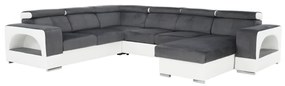 colţar în formă de U, piele ecologică albă/material textil gri, model dreapta, KAMELIA