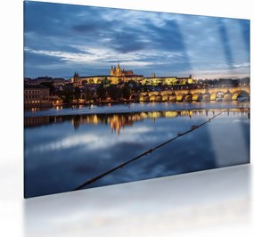 Tablou pe sticlă cu palatul din Praga și podul lui Carol (70x50 cm)
