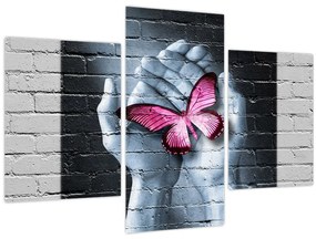 Tablou - Fluture roz în perete (90x60 cm)