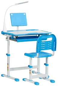 HOMCOM Birou Copii de 6-12 ani cu Lampa, masa cu scaune copii, cu design Ergonomic, Inălțimea Reglabilă, 70x49.5x80-105 cm | Aosom Romania