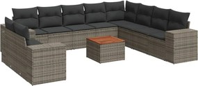 vidaXL Set canapele de grădină cu perne, 11 piese, gri, poliratan