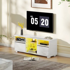 HOMCOM Suport TV 120 cm, suport televizor pentru televizoare de până la 55 inch cu iluminare LED și telecomandă, rafturi din sticlă alb | Aosom Romania