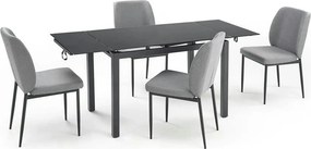 Set masa extensibila cu 4 scaune JASPER, gri/negru, stofa clasica/stic