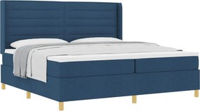 vidaXL Pat cu arcuri cu saltea albastru 200 x 200 cm țesătură