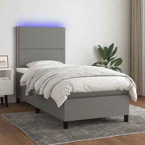 3134774 vidaXL Pat cu arcuri, saltea și LED, gri închis, 100x200 cm, textil